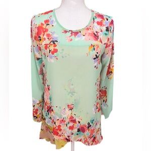 Sunny Leigh Tunic Women's Long Sleeve Floral Mint Green Size Small